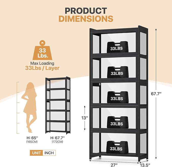 Magshion Display Cabinet with Acrylic Doors, 5-Tier Curio Cabinet