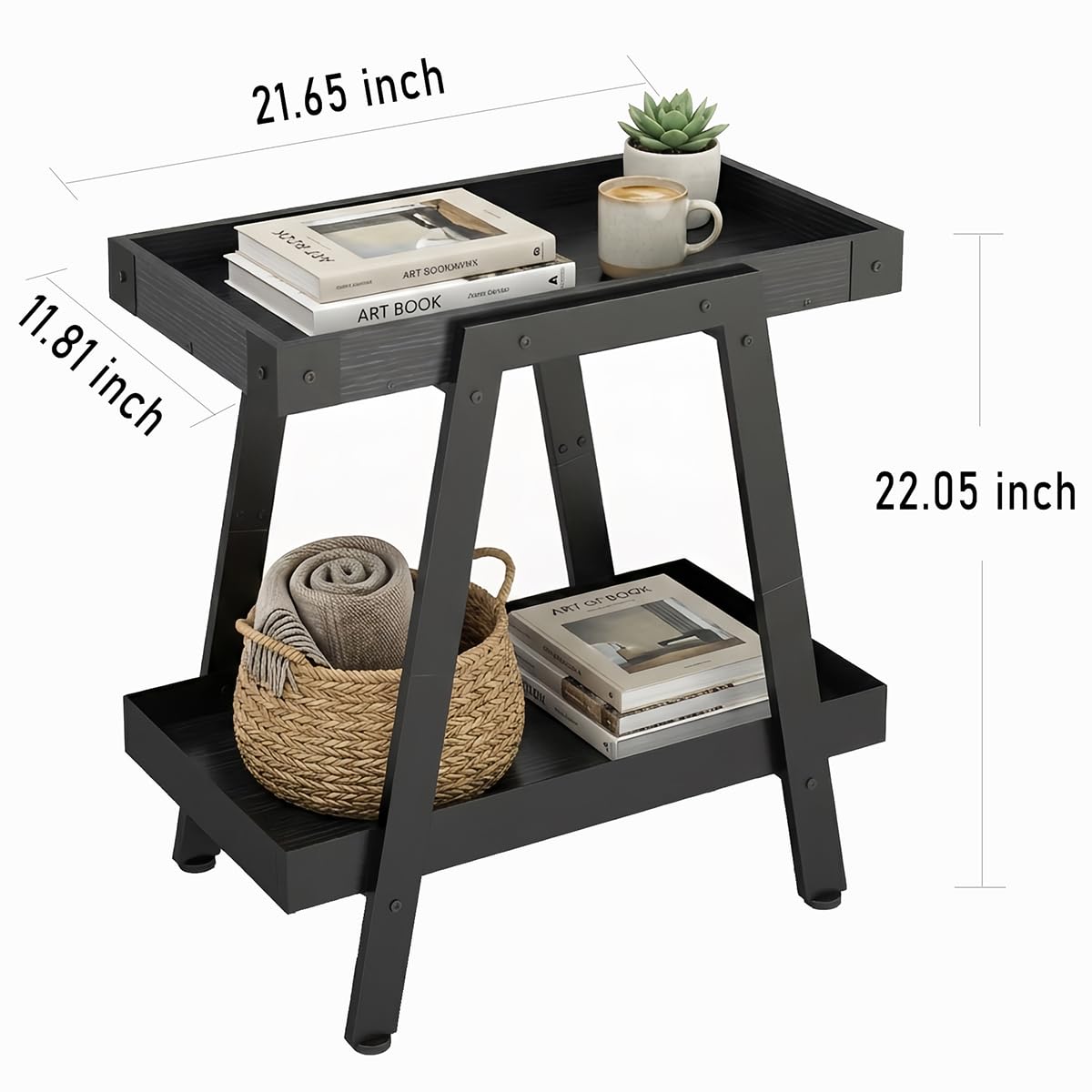 IPARTS EXPERT Farmhouse Side Table, 2-Tier Industrial End Table Black