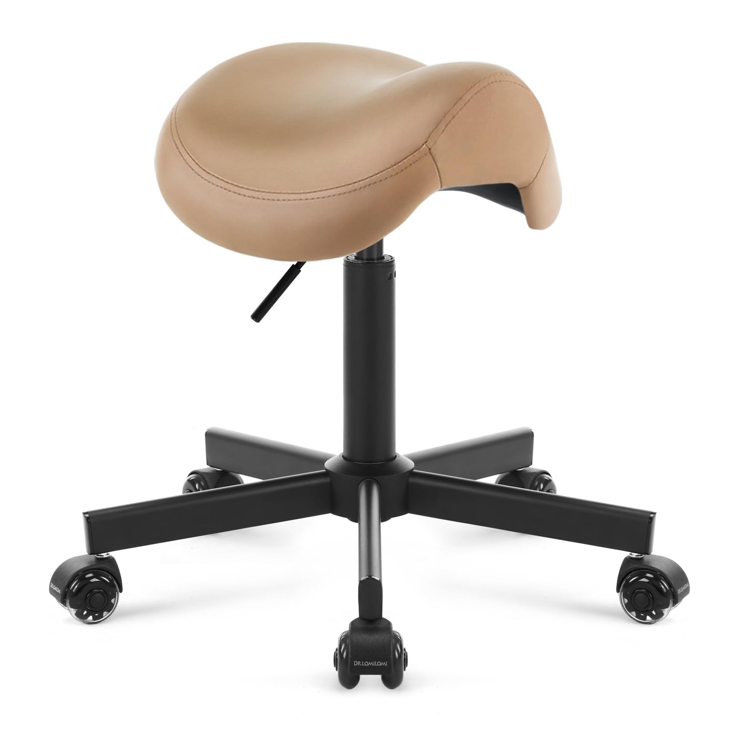 DR.LOMILOMI Haku 506 Series Ergonomic Saddle Stool, Adjustable Pneumatic Swivel Rolling Stool with Wheels for Salon, Medical, Spa, Tattoo, Home and Office, Tan