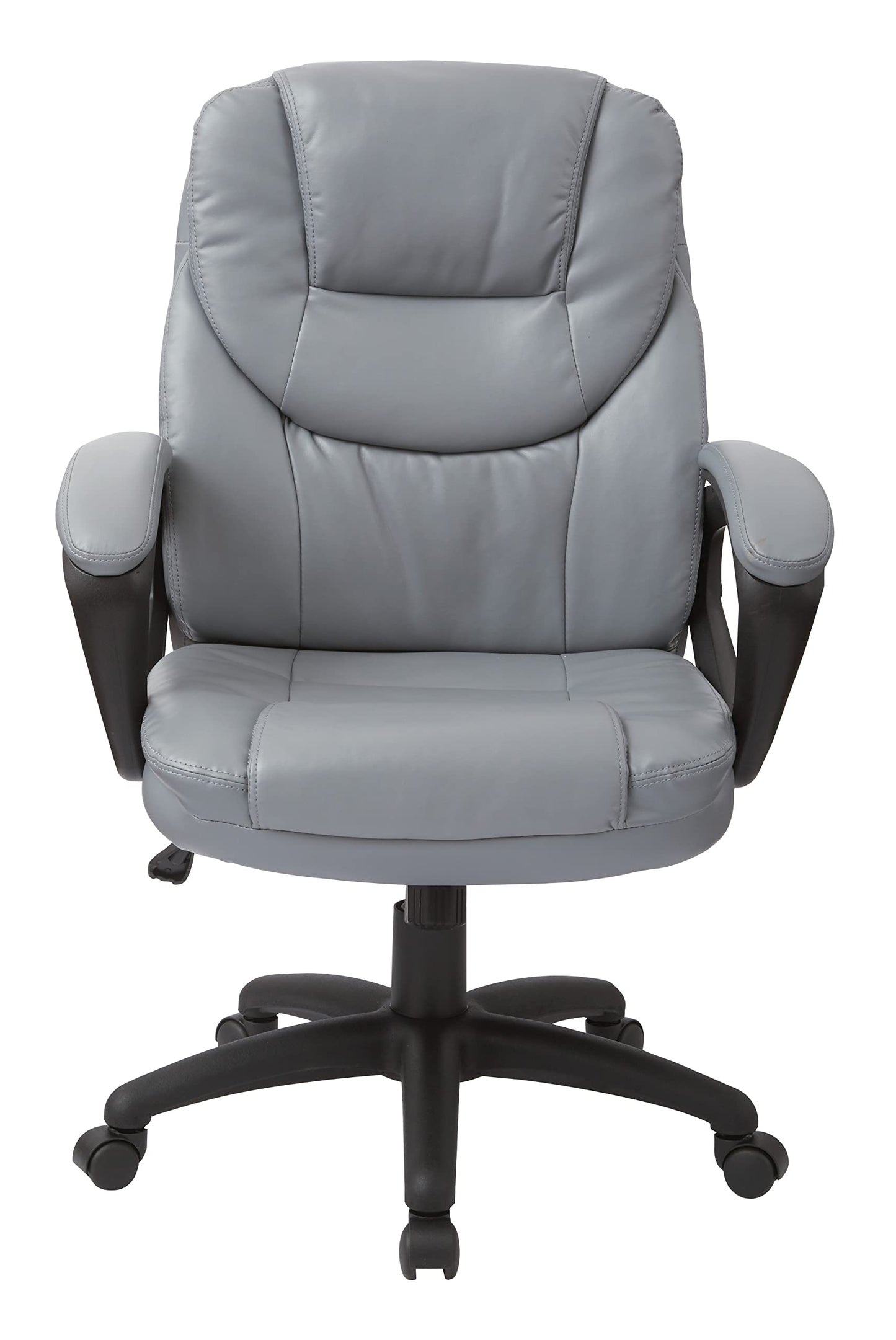 Office Star FL Series Faux Leather Manager's Adjustable Office Chair with Lumbar Support and Padded Arms, Charcoal Grey