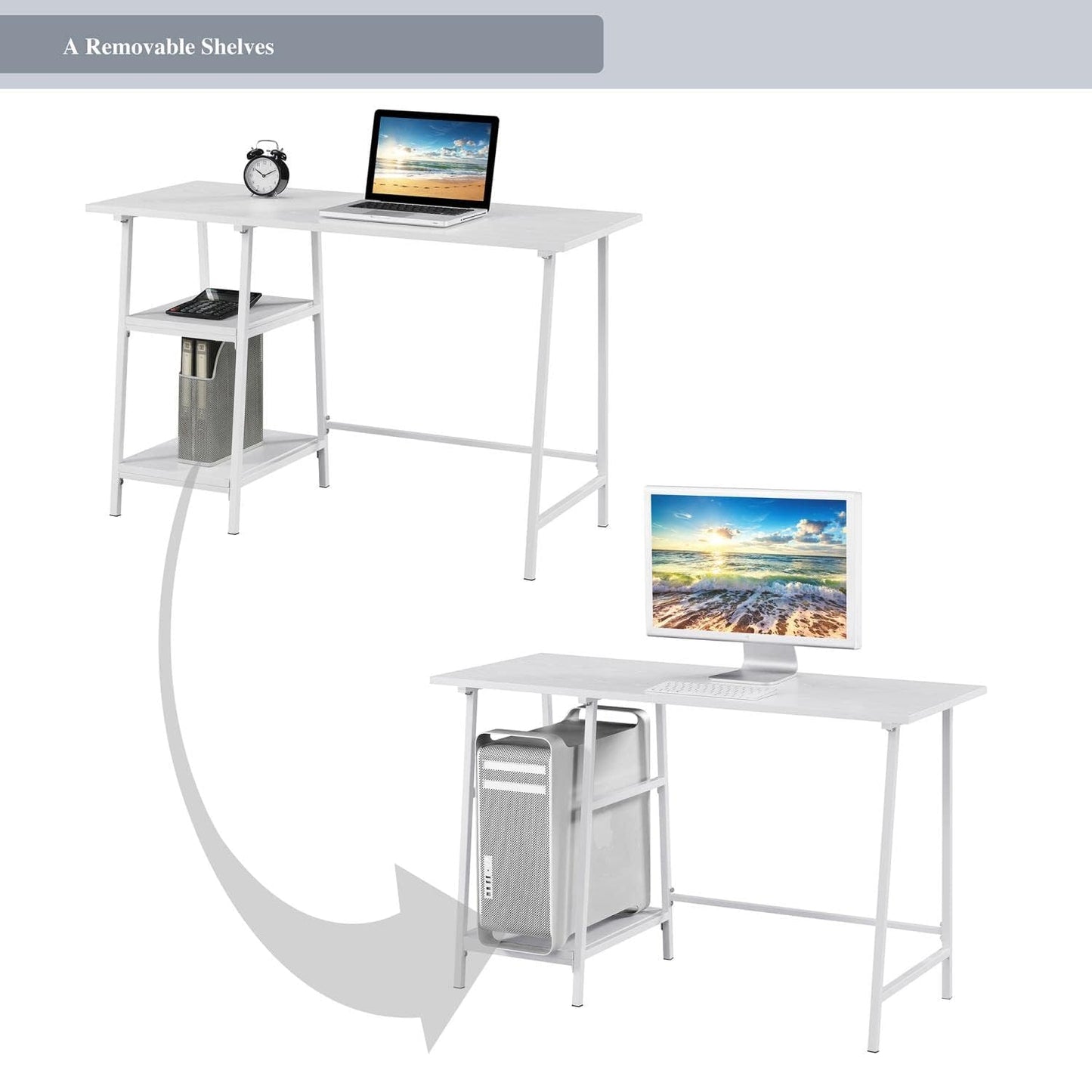 Convenience Concepts Designs2Go Trestle Wood Metal Desk, White/White