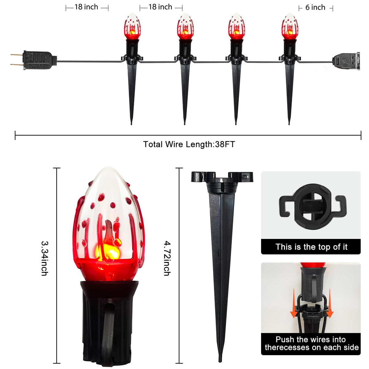 GOOTHY 38Ft Outdoor Halloween Decorations Pathway Lights, C9 Flickering Flame Pathway String Lights with 25 Stakes Lights, Plug in Halloween Walkway Light Waterproof for Lawn Yard Sidewalk Garden