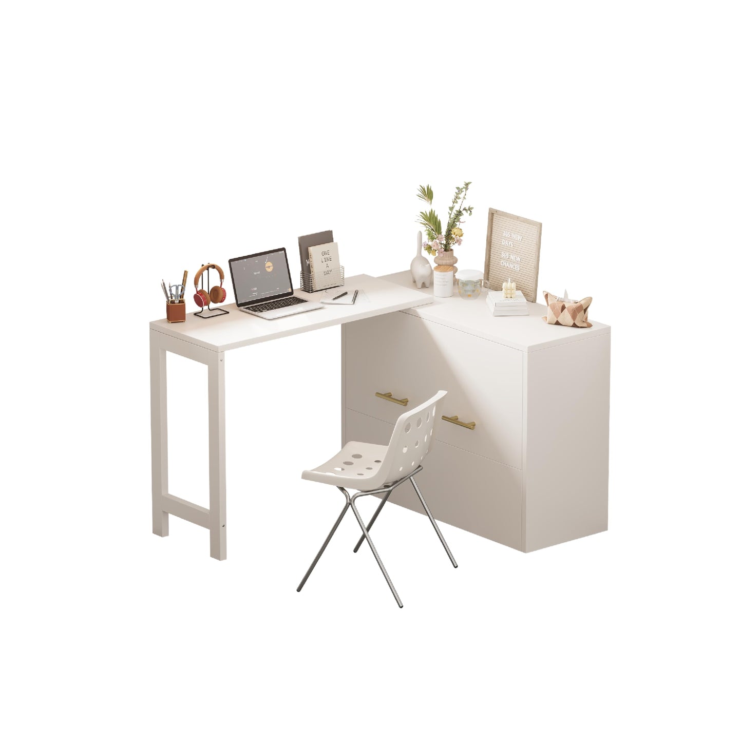 HECATEVIC Twin Size Murphy Bed with Desk, Space Saving Wall Bed with Foldable Mattress, Sturdy Metal Frame, for Bedroom, Apartment, Guest Room, Home Office, White