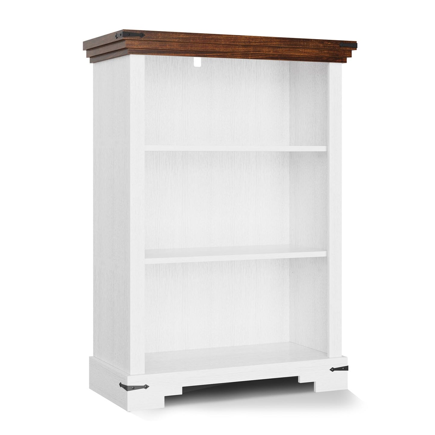 HOTLUU 3-Tier Farmhouse Bookshelf, Book Shelf with Open Storage & One Adjustable Shelf, 9.8" D x 26" W x 38" H, Wooden Bookshelf for Study Room, Living Room, Kitchen, Bedroom (White)