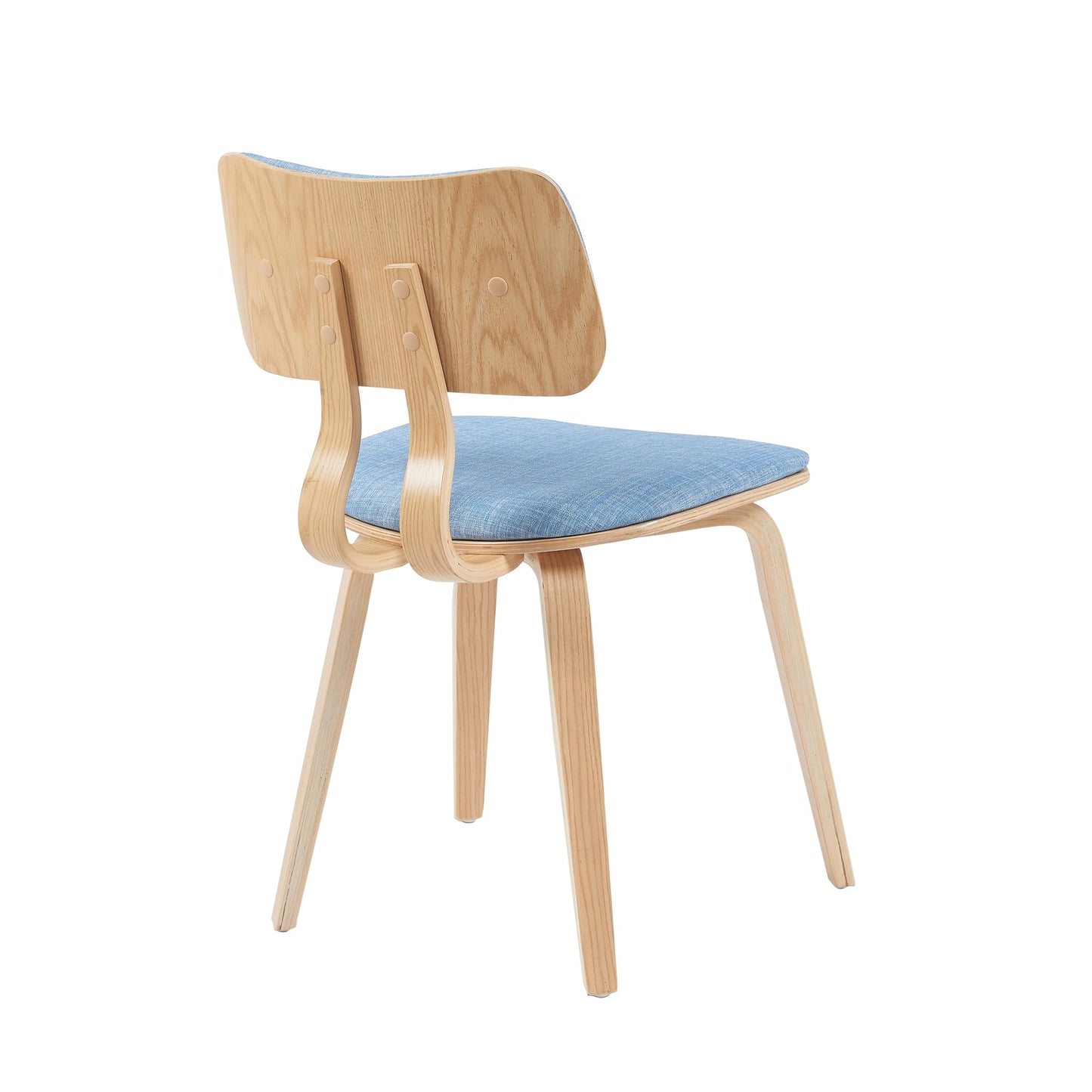 Armen Living Jaguar Mid-Century Dining Chair with Light Blue Fabric Upholstered Seat and Patterned Oak Wood Finish