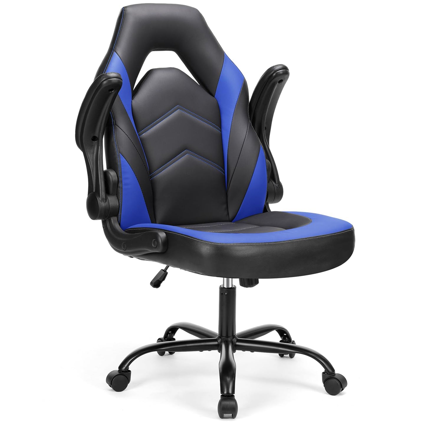 Sweetcrispy Computer Video Game Desk Chair - Ergonomic Comfy Lumbar Support, PU Leather with Flip-up Armrest, Height Adjustable and 360° Swivel, for Adults, Black Blue