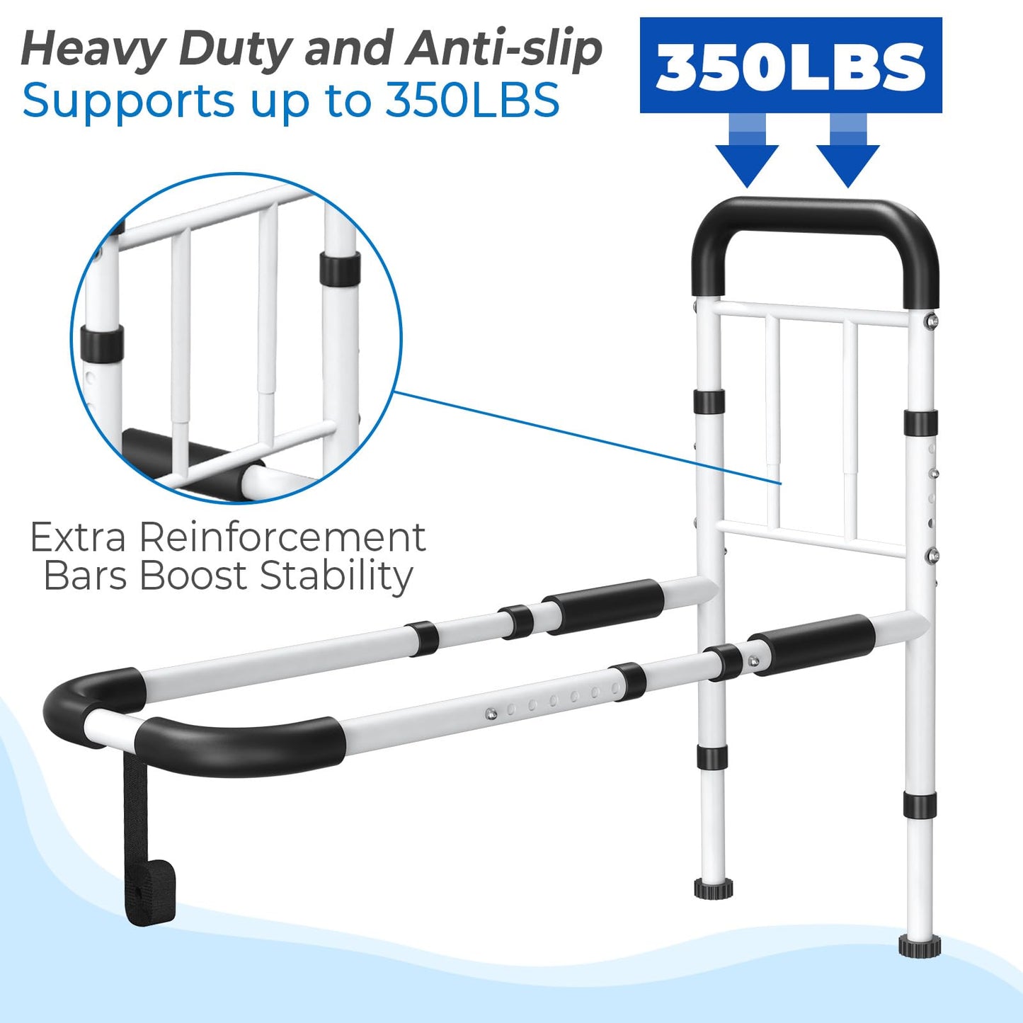 BigDolphin Bed Rails for Elderly Adults Safety - ASTM Approved, 350 LBS Capacity, Tool-Free Assembly, Non-Slip Ergonomic Handle with Storage Pocket, Safe Bed Rails for Seniors