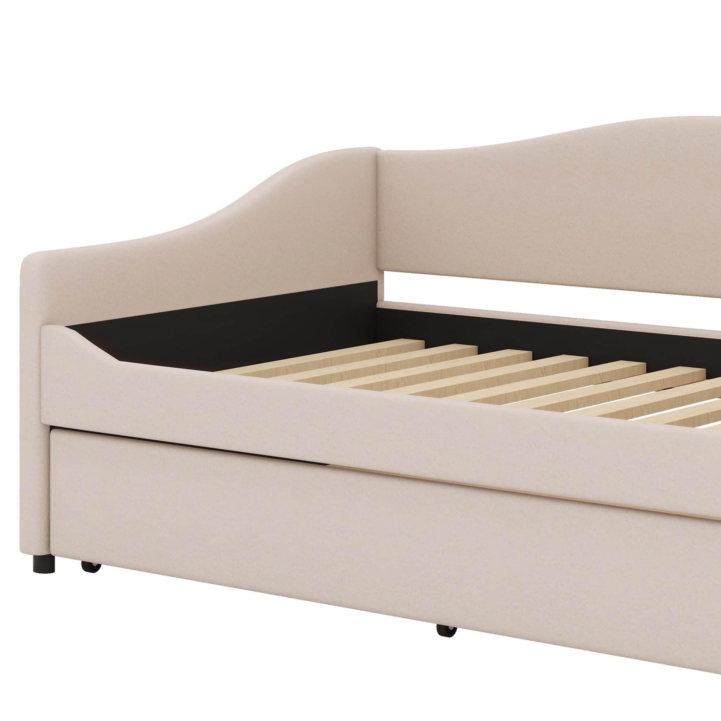 YunNianYang Teddy Fleece Upholstered Daybed with Light and Trundle (Beige, Twin)