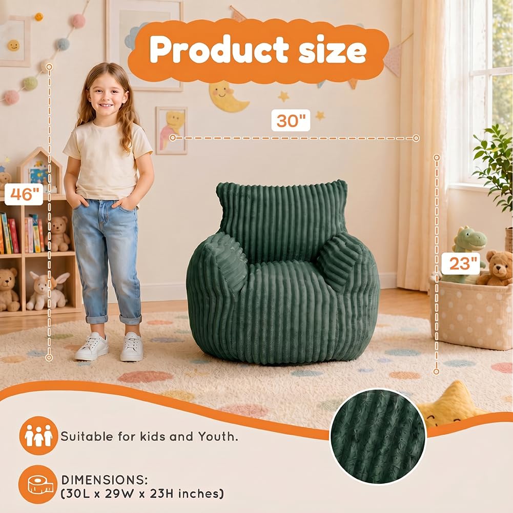 MaxiBean Bean Bag Chair - Plush Faux Fur Floor Seating Furniture Bean Bag Chair for Living Room, Bedroom, Playroom (2.5FT Stripe Green)