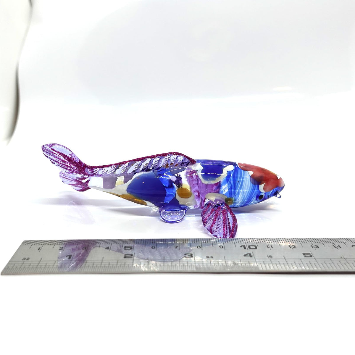 Sansukjai Japanese Koi Carp Fish Miniature Figurines Animals Hand Blown Glass Art Collectible Gift Decorate (4.5" Blue Purple)