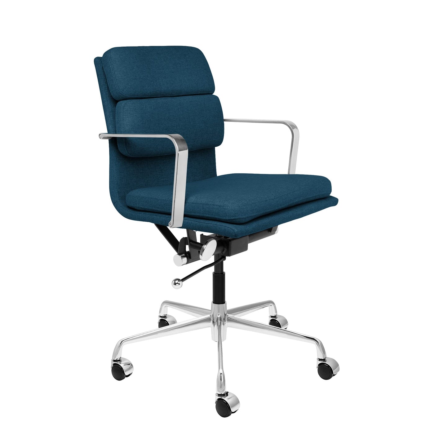 Laura Davidson Furniture SOHO II Padded Management Office Chair - Mid Back Desk Chair with Arm Rest, Swivel & Cushion Availability, Made of Poly-Cotton Fabric, Dark Blue Fabric, Computer Chair