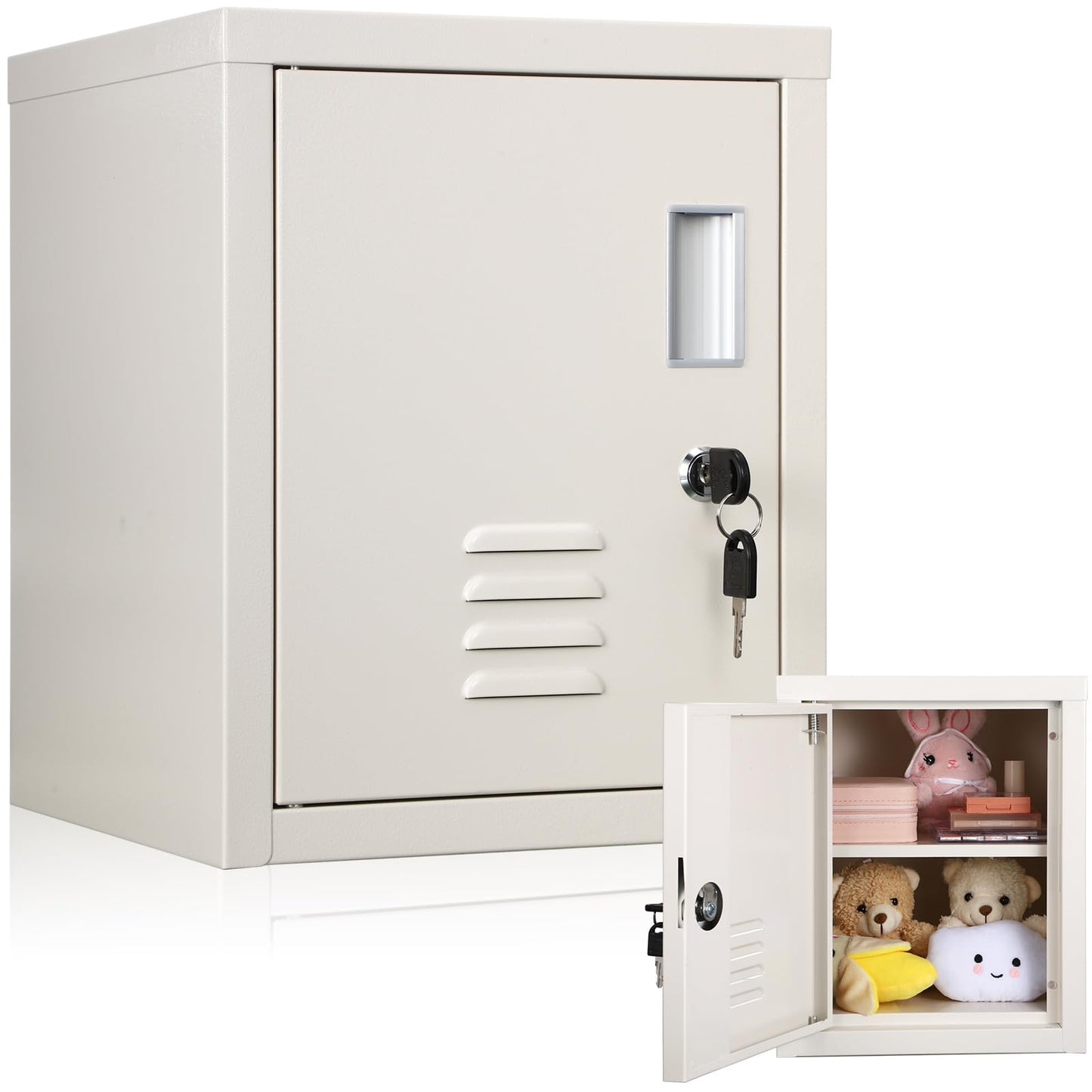 Suzile Lockable Storage Cabinet Metal Lockable Steel Storage Cabinet Organizer Lockers for Employees Vertical Metal Cabinets End Side Table Steel Bedside with Shelf(White)