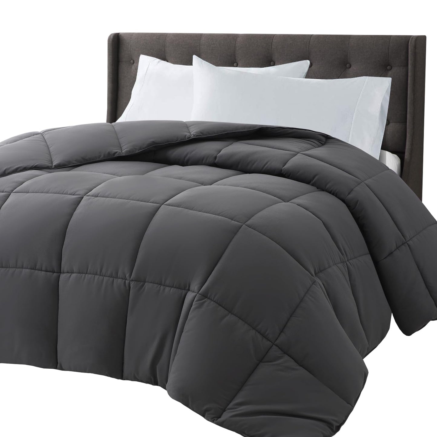 COHOME Premium King Size Comforter, All-Season Quilted Down Alternative Duvet Insert, Luxury Hotel GentleSoft Comforter with Anti-Clump Tech & 8 Tabs - Reversible - Dark Grey 90x102 inches