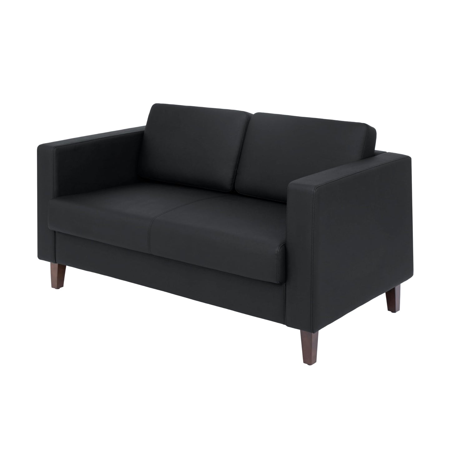Flash Furniture Hercules Artemis Commercial Loveseat for Reception and Lobby Use with Solid Wood Legs, 2 Outlets, 1 USB, and 1 USB-C Ports, Black LeatherSoft