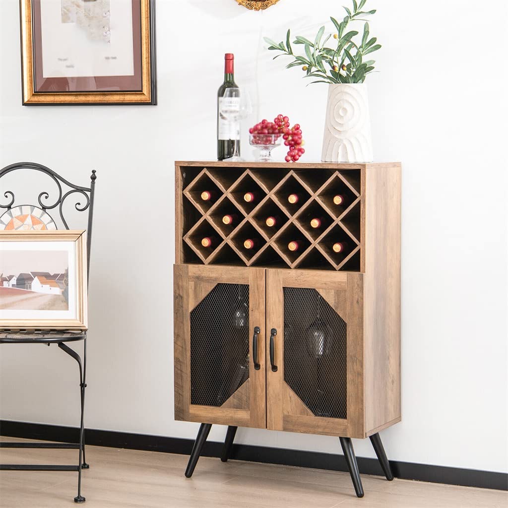 Double Door Kitchen Storage Buffet Sideboard with Wine Rack and Glass Shelf Dining Cabinet (D As Shown)
