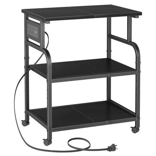 YAOHUOO 3 Tier Large Printer Stand with Power Outlet/Adjustable Storage Shelf, Rolling Cart with Wheels, Printer Table for Home Office 3D Printer/Heat Press/Laser, 22"×15" Black