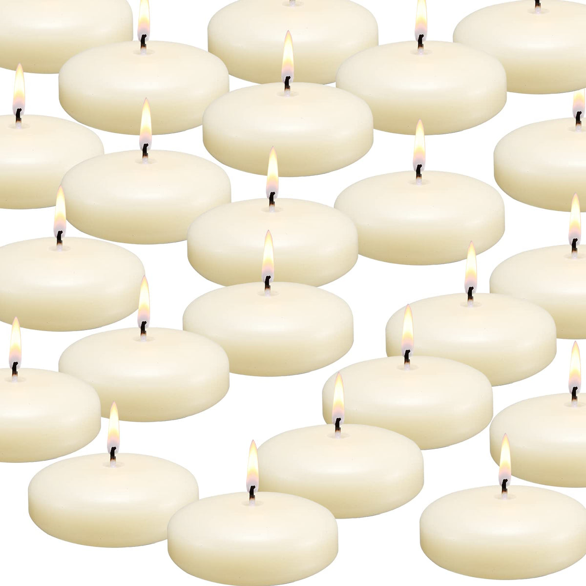 qinxiang 12 Pack Floating Candles, 3” Ivory Unscented Dripless Wax Burning Candles, for Cylinder Vases, Weddings, Party and Holiday