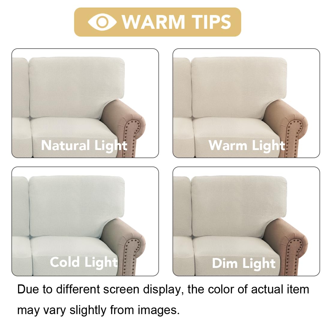 H.VERSAILTEX Multi-Pieces Sofa Covers for Three Cushion Couch Sofa High Stretch Seat Cover Jacquard Textured Twill Fabric(3 Seat Cover Plus 3 Back Cushion Covers, Ivory)