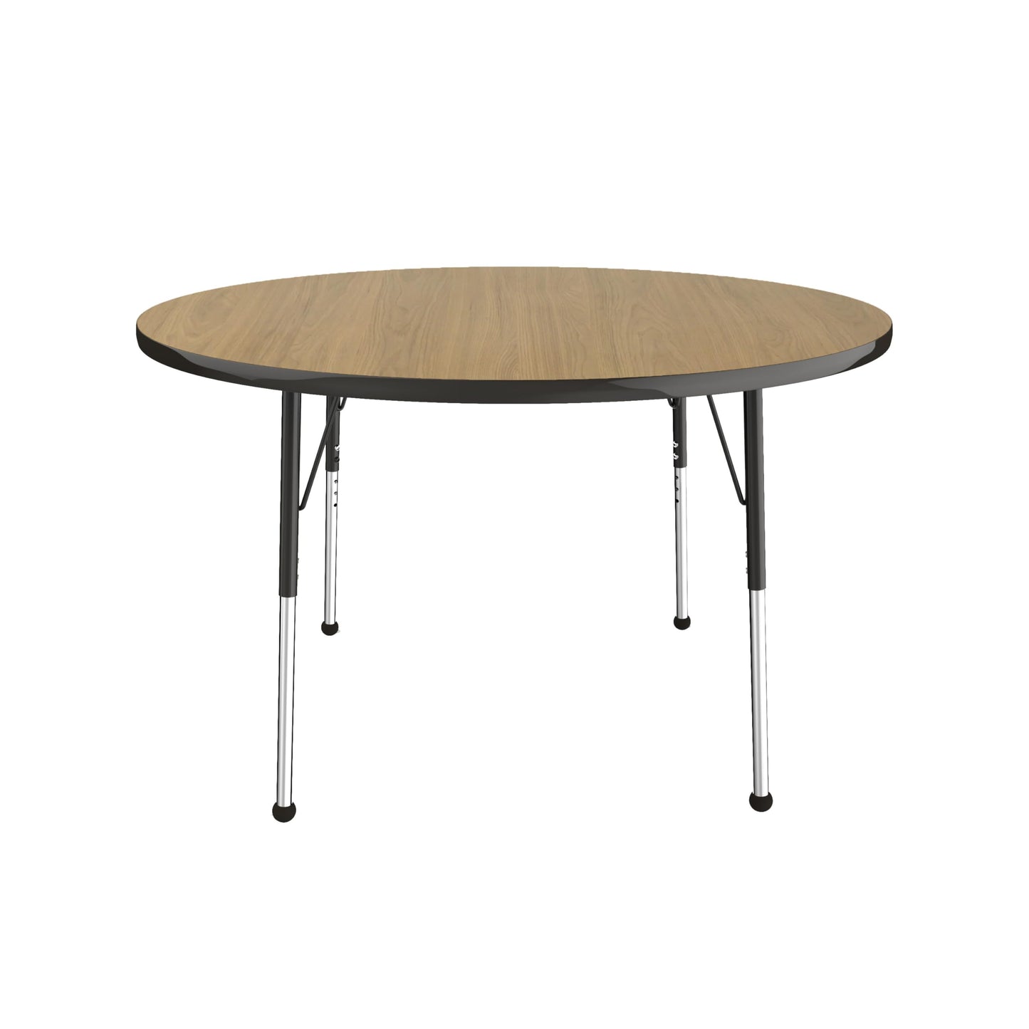 Factory Direct Partners FDP 48" Round Thermofused Classroom Activity Table with Standard Ball Glide Legs, Adjustable Height 19"-30" - Pasadena Oak/Black - 10138-OPBK