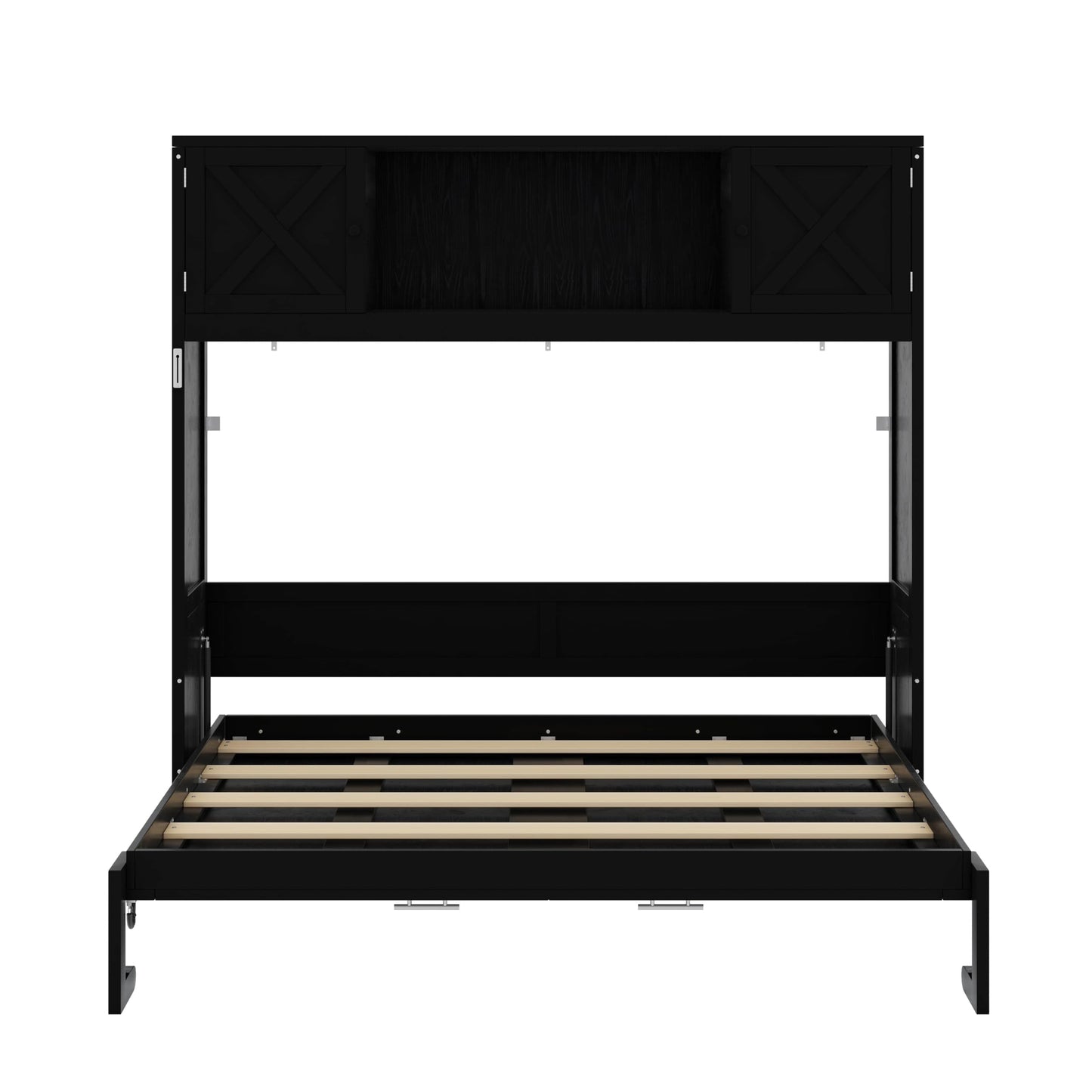 YunNianYang Full Size Black Murphy Bed with Storage Cabinets