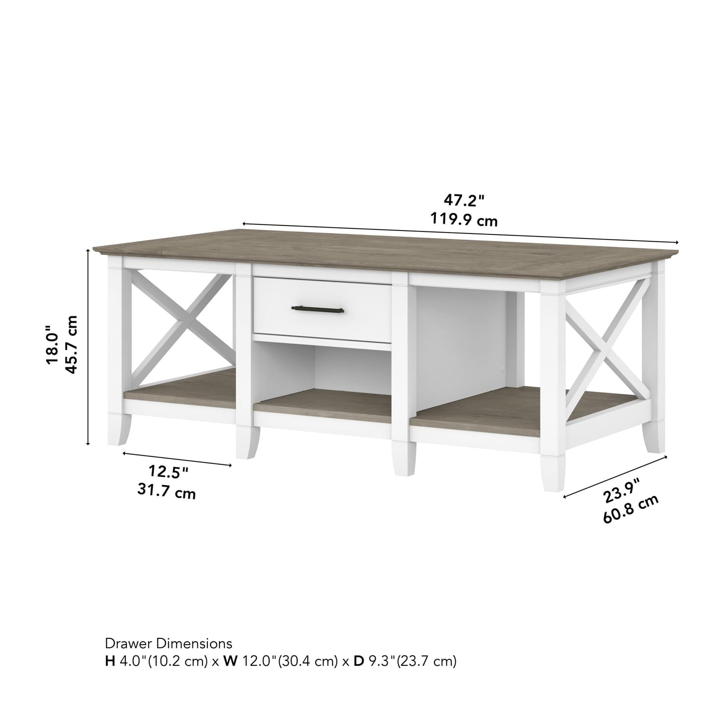 Bush Home Key West Coffee Table with Storage in Pure White and Shiplap Gray