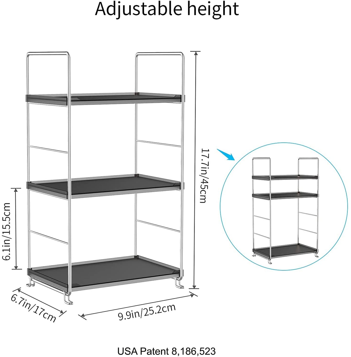 kaileyouxiangongsi 3-Tier Bathroom Countertop Organizer -Makeup Organizer -Corner Storage Shelf- Kitchen Spice Rack Standing Shelf-Great for Vanity, Bathroom, Bedroom, Kitchen (Silver&Black)