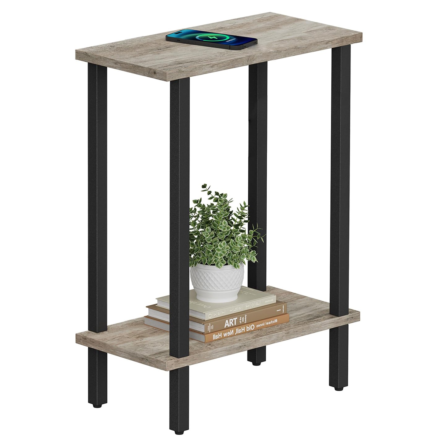 TUTOTAK Small Side Table, Narrow End Table, Skinny Sofa Table, Slim Nightstand, Couch Table, Living Room, Bed Room, Greige TB01BG062