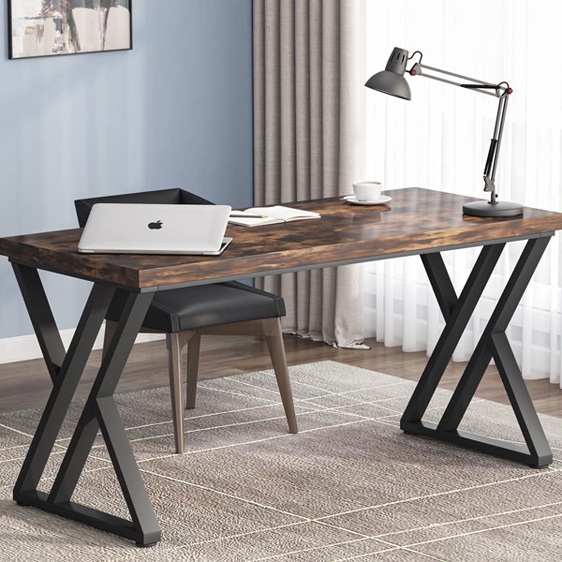 LITTLE TREE 55 Inch Large Simple Industrial Computer Desk Study Writing Table Home Office Workstation,Rustic Brown