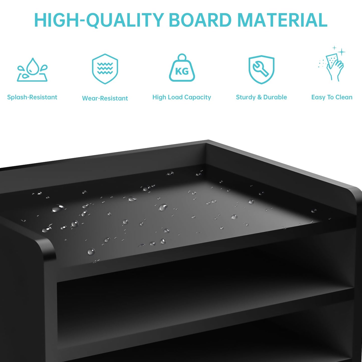 NiOffice Multi-Tier Wood Desk File Organizer, 3 Tray Shelves & Adjustable Drawer - Space-Efficient Design for Efficient Office Setup, Reduces Desk Clutter (Black)