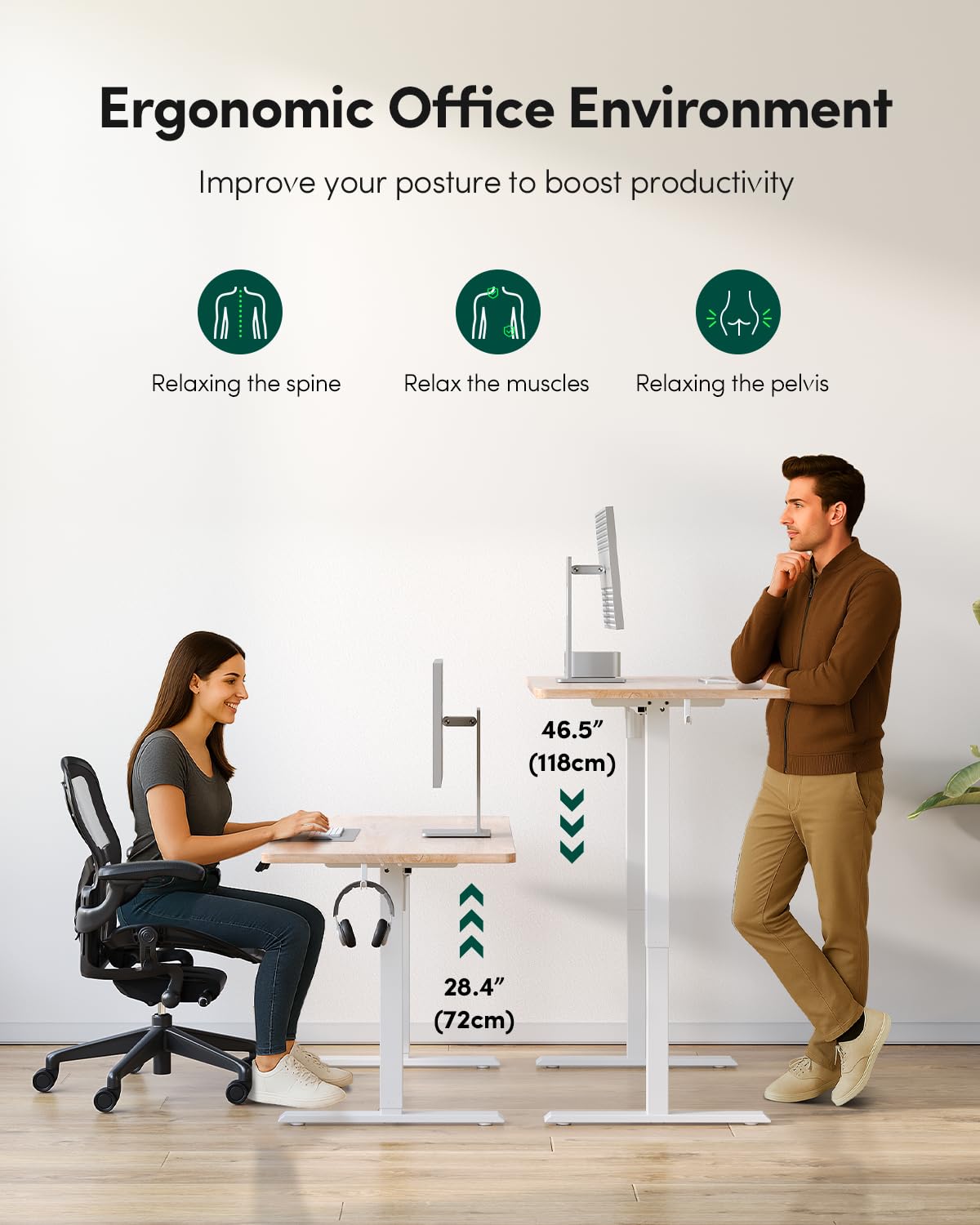 FEZIBO One-Piece Standing Desk, 48"x24" Seamless Tabletop Electric Height Adjustable for Home Office, Study Rooms & Multi-Device Workstations, Oak