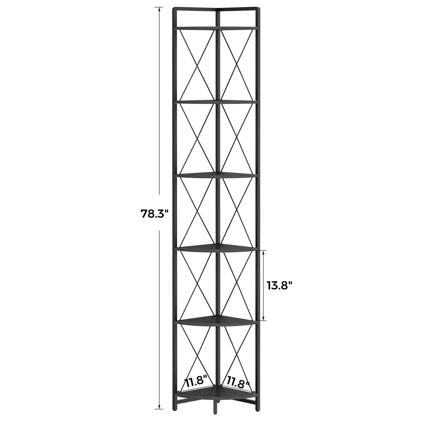 Cerlyunzan 6 Tier Corner Shelf Stand, 78" H Tall Industrial Corner Bookshelf for Living Room Decor, Metal Corner Shelf, Plant Stand Display Shelf for Bedroom, Bathroom, Small Space, Black