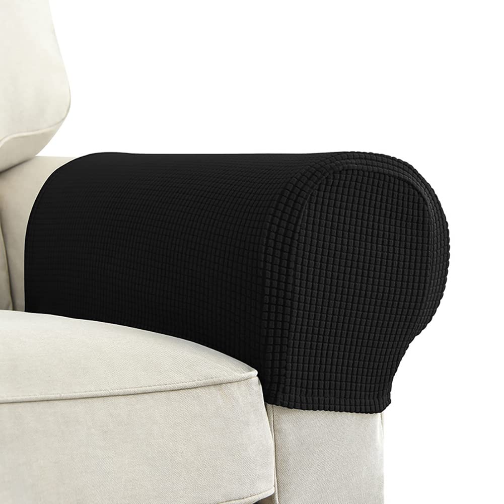 Chaexii Premium Polyester Sofa Arm Cover, Scratch Resistant Protector Covers, Washable, Elastic Armrest Covers for Square/Curved/Sloping Couch Armrests, 2Pcs (Black)
