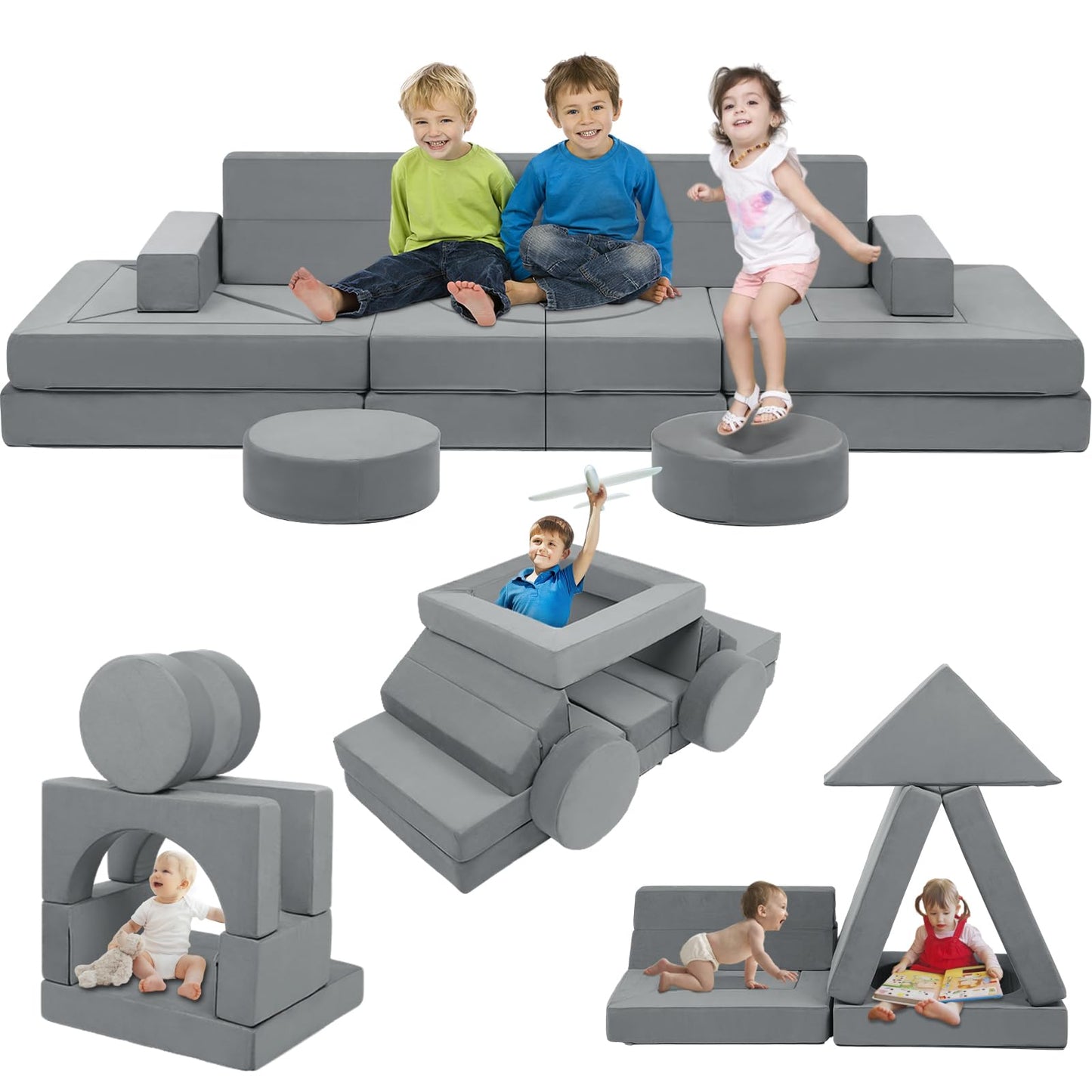 Edbuosy 22Pcs Modular Kids Play Couch - Kids Couch for Playroom Bedroom Living Rooms Toddler Sofa for Inspiring Child Creativity，Children Convertible Foam Sofa