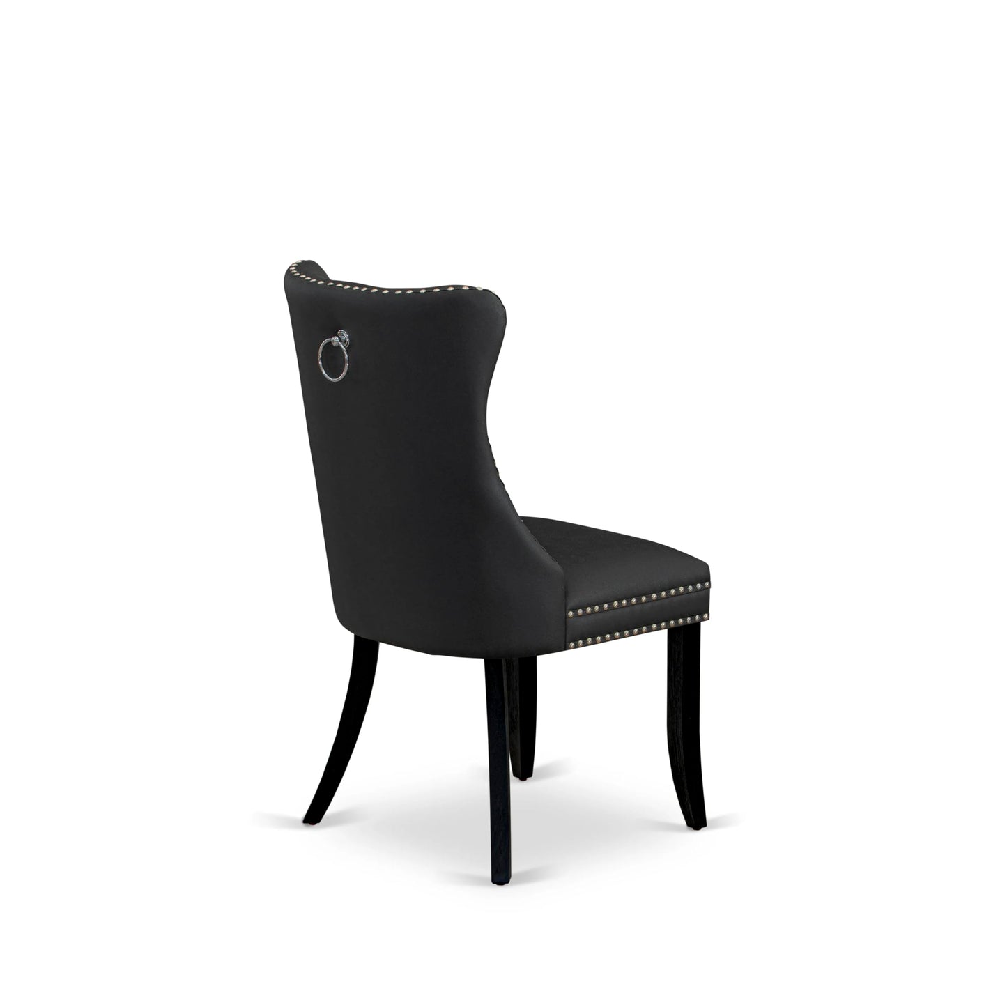 East West Furniture DAP6F12 Dallas Parsons Dining Chairs - Button Tufted Nailhead Dark Gray Polyester Fabric Upholstered Chairs, Set of 2, Wirebrushed Black