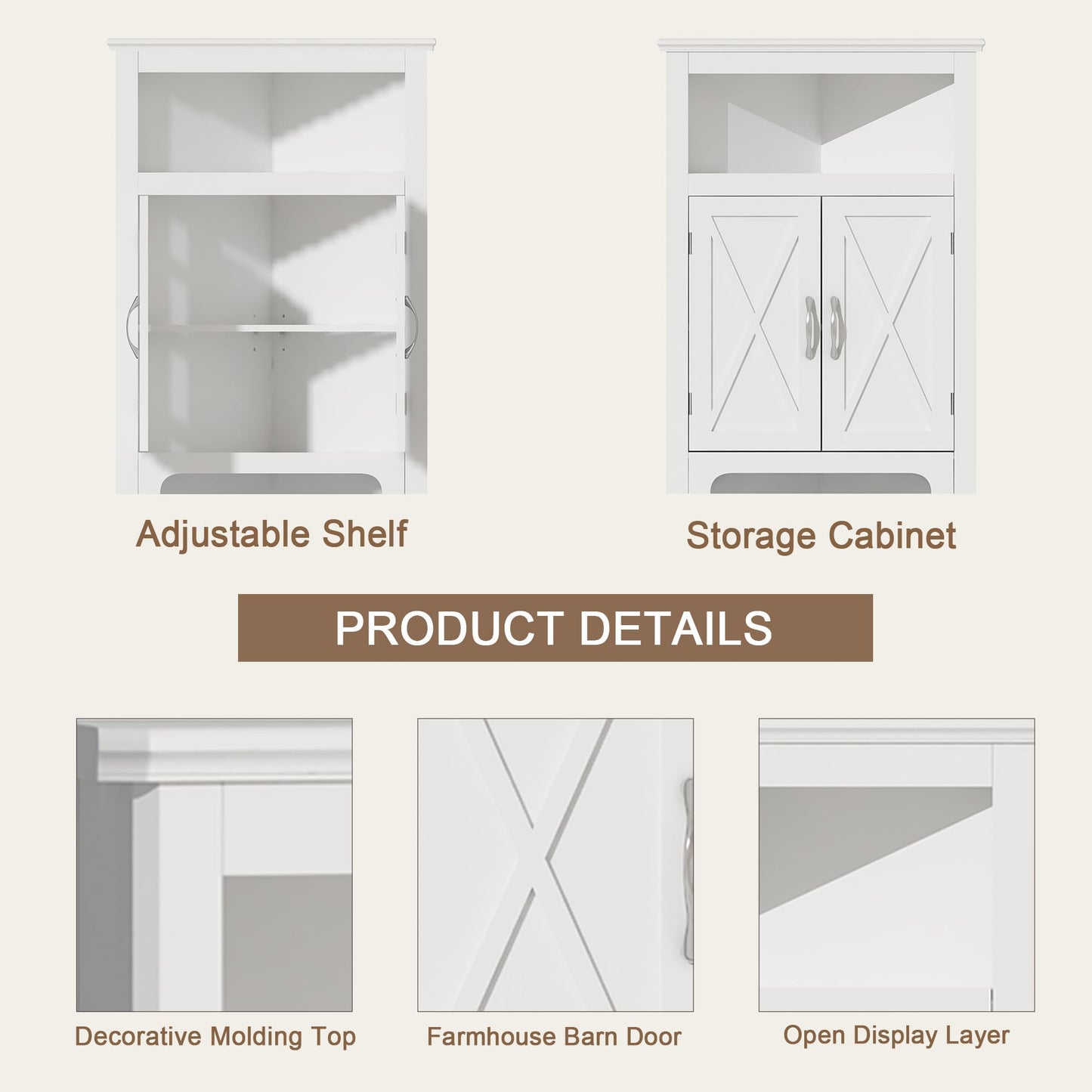 ChooChoo Corner Storage Cabinet, Small Corner Cabinet with Barn Door Design and Adjustable Shelf, Home Space Saver for Living Room, Bathroom, Kitchen, White