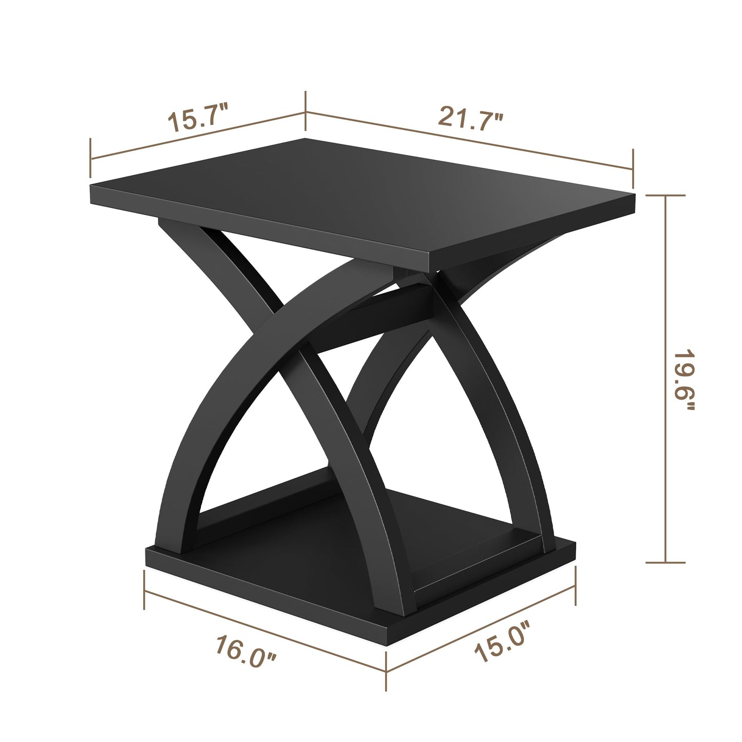 ChooChoo End Side Table, Modern End Table with Storage Shelf, X-Design Side Table Living Room (Black)