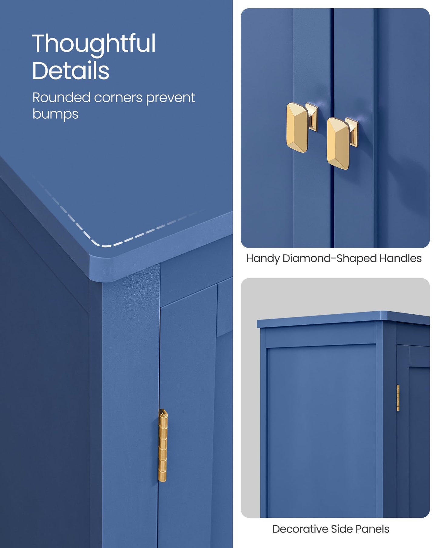 VASAGLE Floor Storage Cabinet, Freestanding Storage Unit with 4 Doors, Adjustable Shelves, 11.8 x 23.6 x 43.3 Inches, for Entryway, Bathroom, Harbor Blue UBBC552Q01