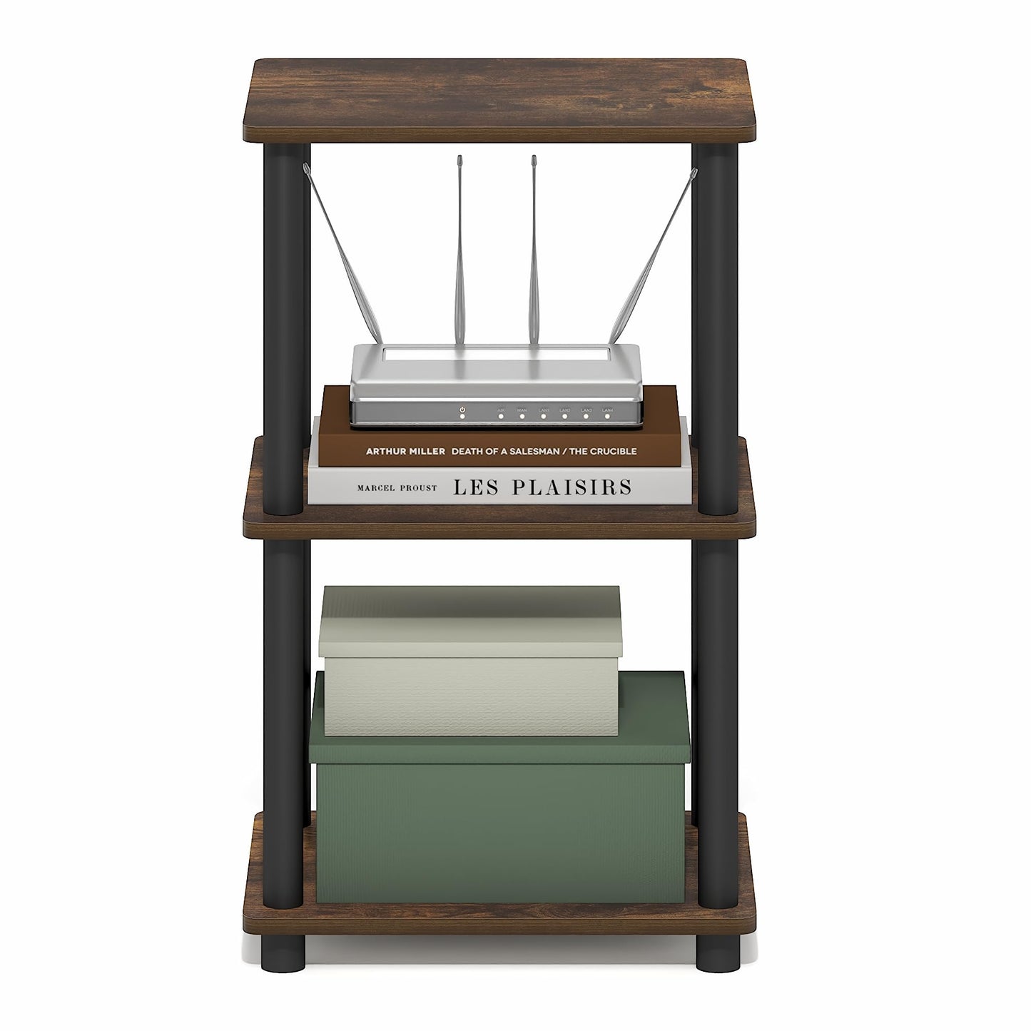 Furinno Turn-N-Tube Storage Shelves, 3-Tier Open Frame Book Shelf, Standing Corner Shelf, Toolless Assembly, Open Shelves, for Organization and Storage, Living Room, Garage, Home Office, Amber Pine