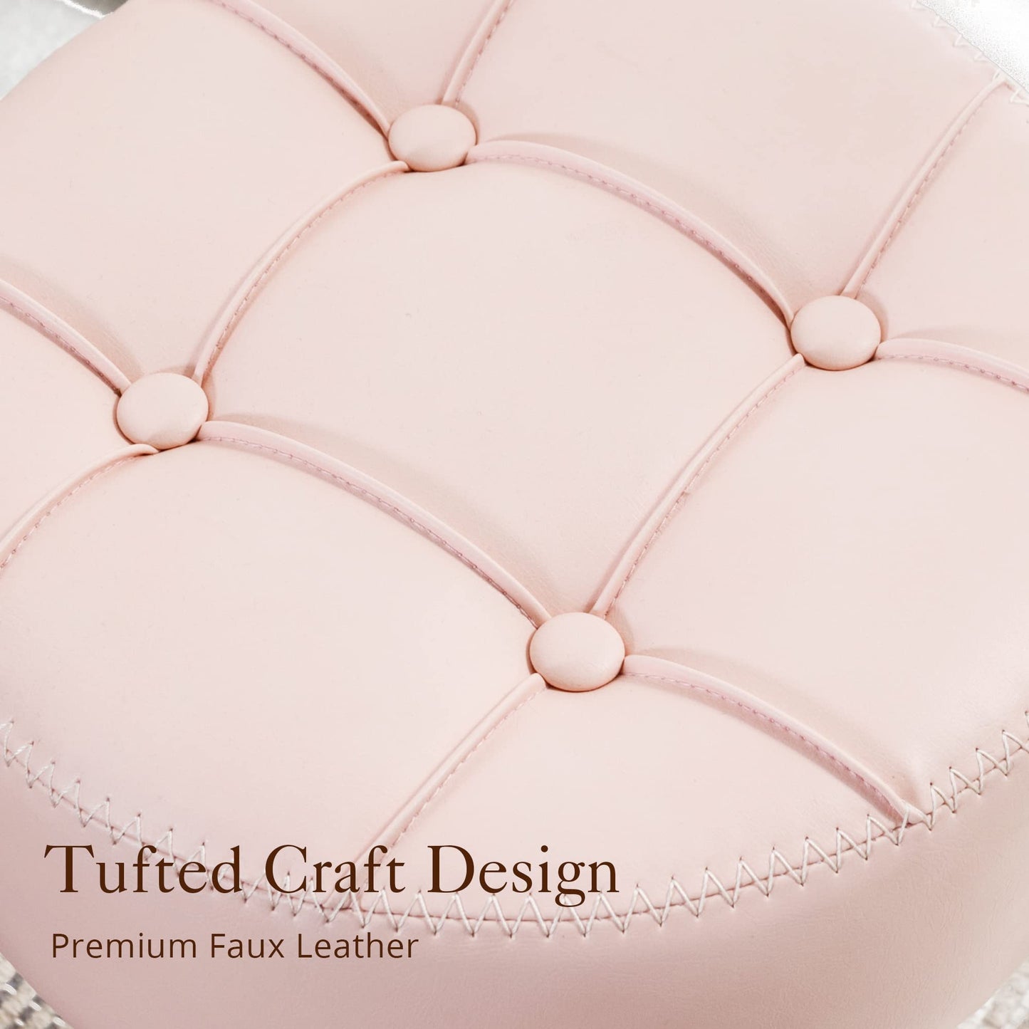 LUE BONA Adjustable Vanity Stool, 360°Swivel Vanity Chair for Makeup Room, Pink Stool Chair for Vanity, Small Faux Leather Vanity Stools for Bathroom, Living Room