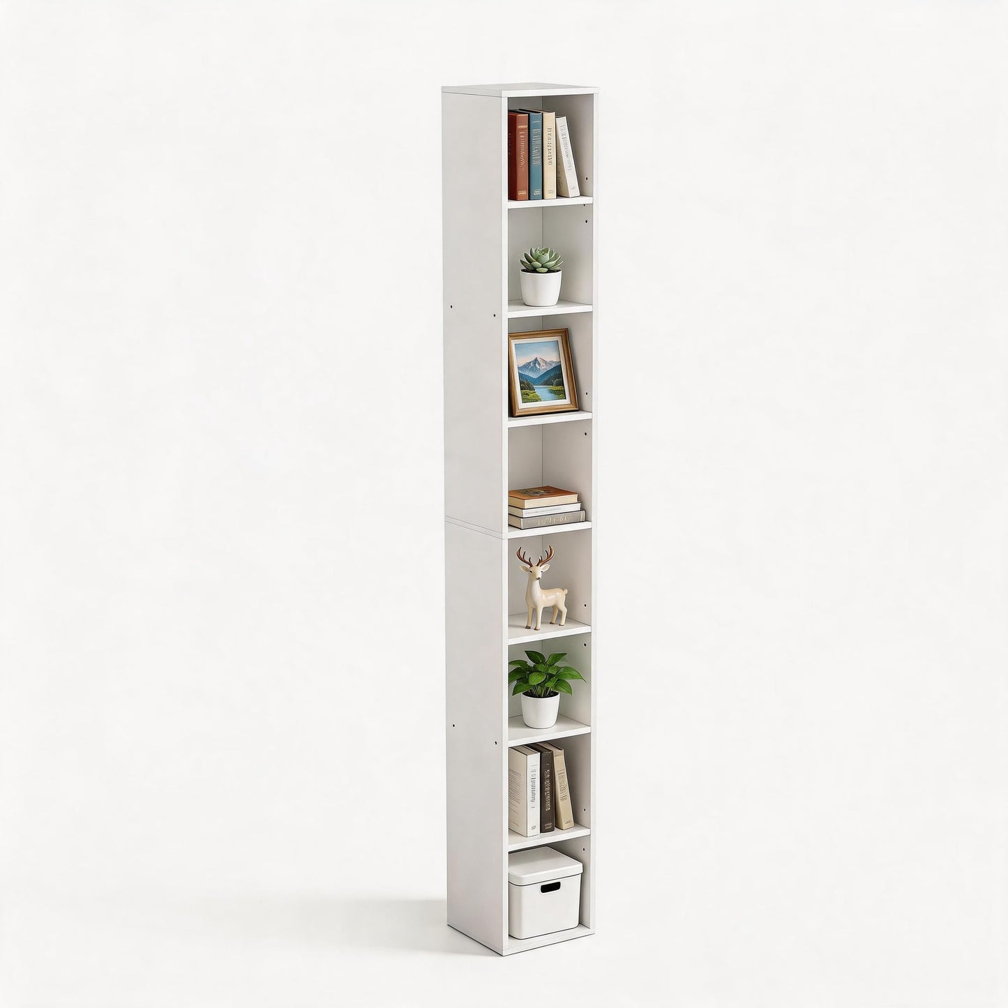NewBeth 8-Cube Storage Organizer Bookcase, White, Tall Narrow Bookshelf for Home Office (White)