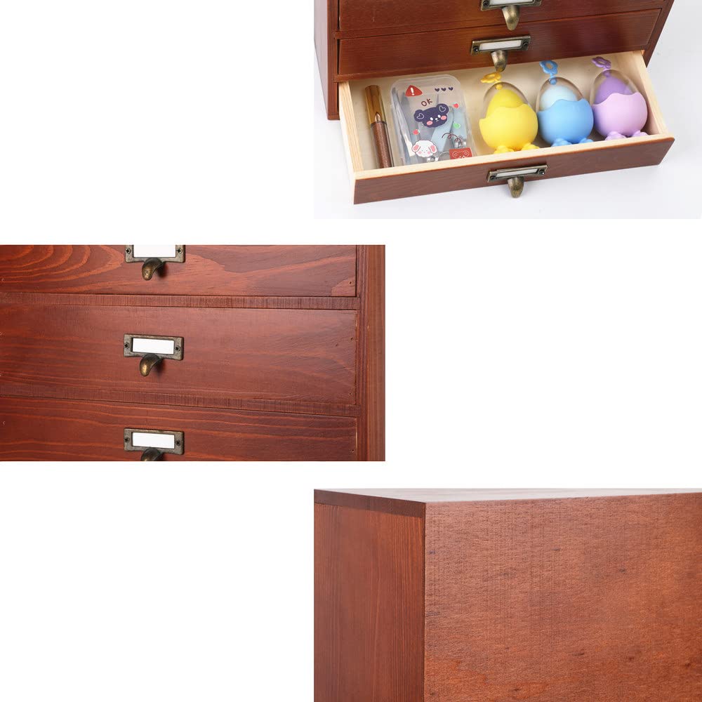 GoooodGIFT Large Wooden Drawer Rustic Desk Organizers and Accessories Wooden Storage Dox with Drawers Paper Storage Drawer Wood File Organizer Library Card Catalog Cabinet Apothecary Cabinet (L-BROWN)