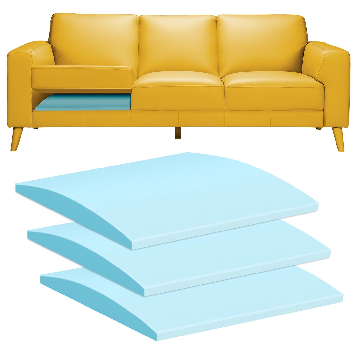 RA RUNNING ALIEN Sofa Couch Cushion Support for Sagging Seat,20"X20"X2" Arched High Density Foam Cushion,Blue Couch Cushion Replacement for Armchair,Loveseat,Set of 3