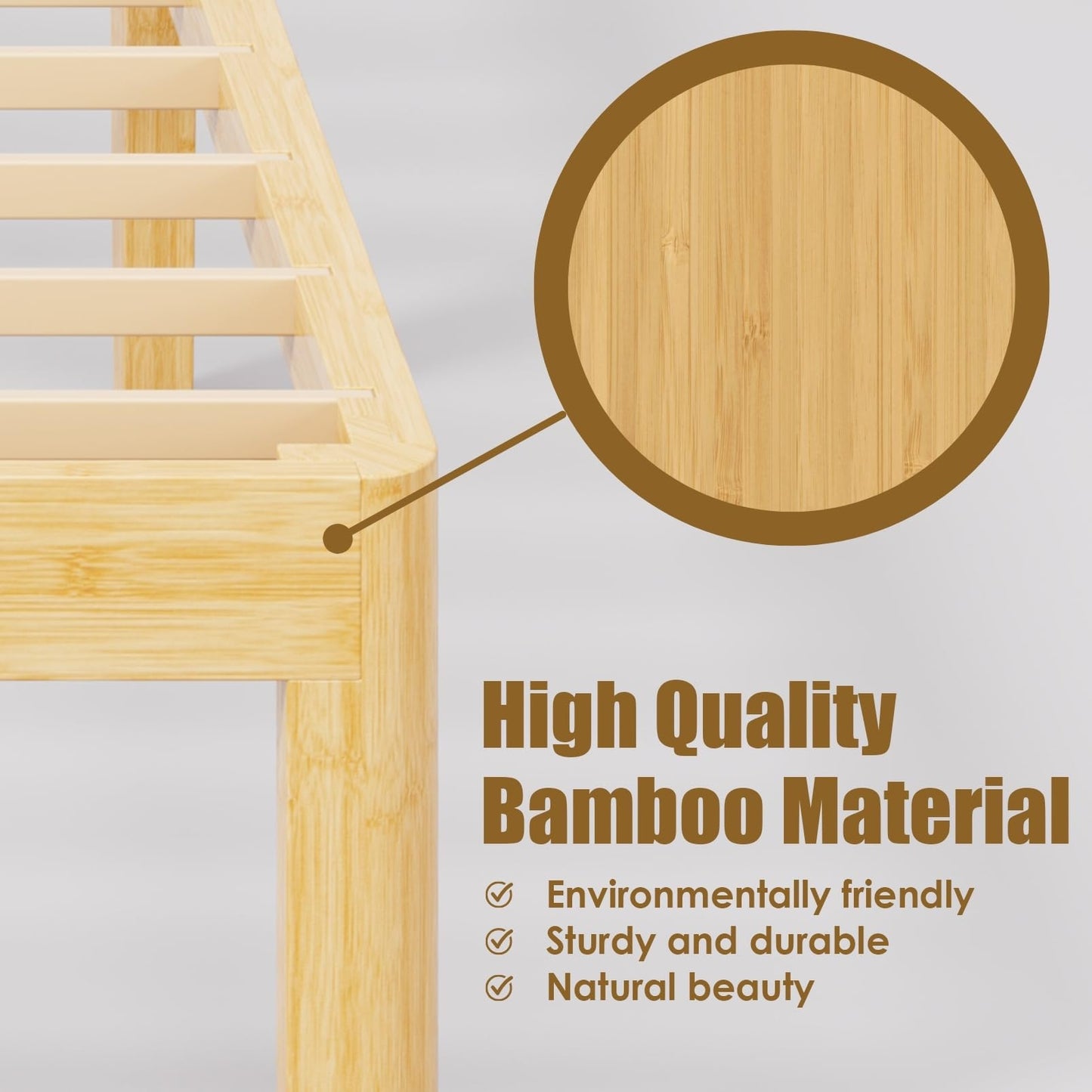 Sementa 12 Inch High Bamboo Wood Twin Size Platform Bed Frame, Metal Slat Support Bed Frame Twin, No Box Spring Needed, Easy Assembly, Noise Free, Reinforced
