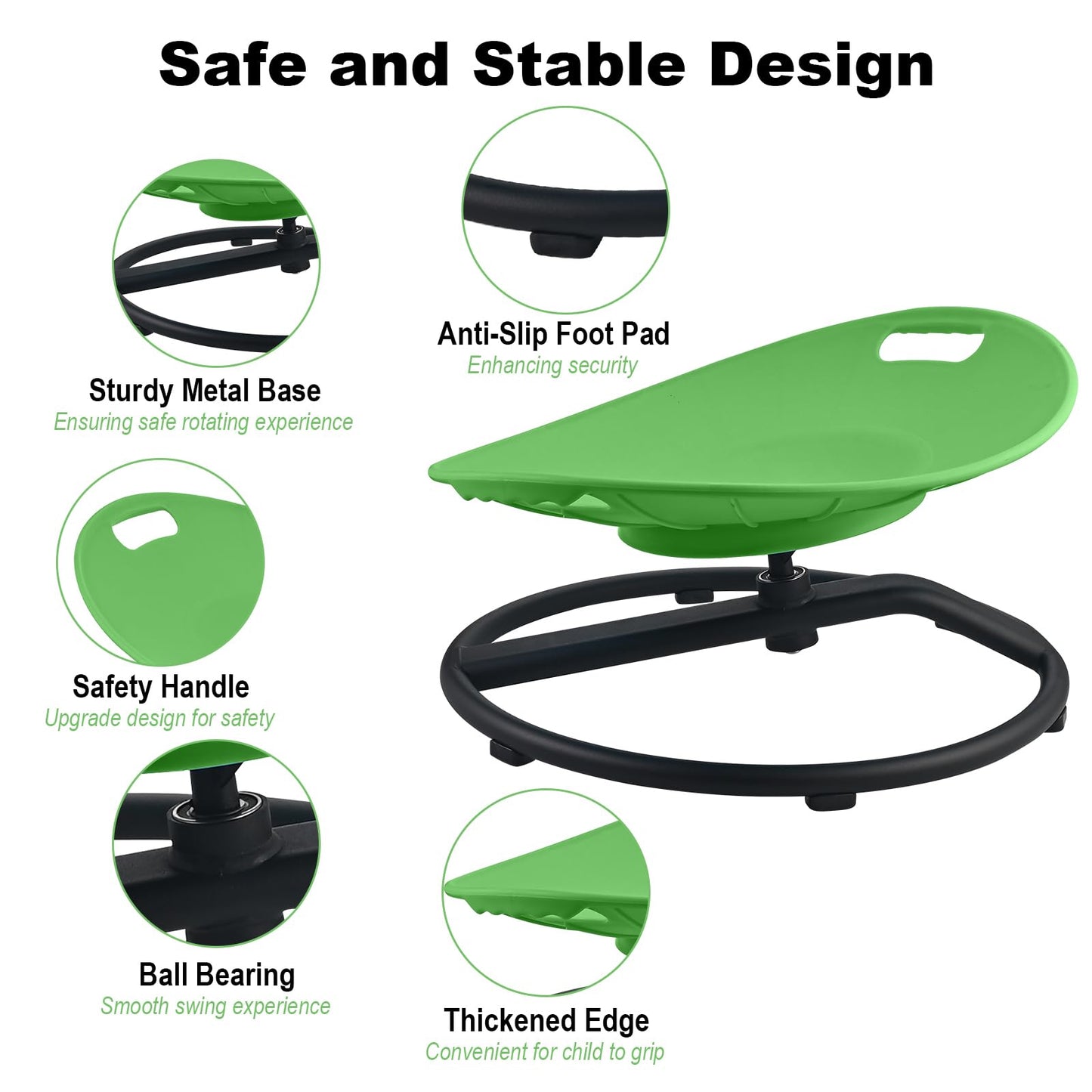 Casuenia Spinning Chair for Autistic Kids, Sensory Swivel Chair with Safety Handles, 220LBS Weight Capacity, Spinning Toy for Kids Autism & ADHD Age 3+, Sensory Product for Body Balance (Green)