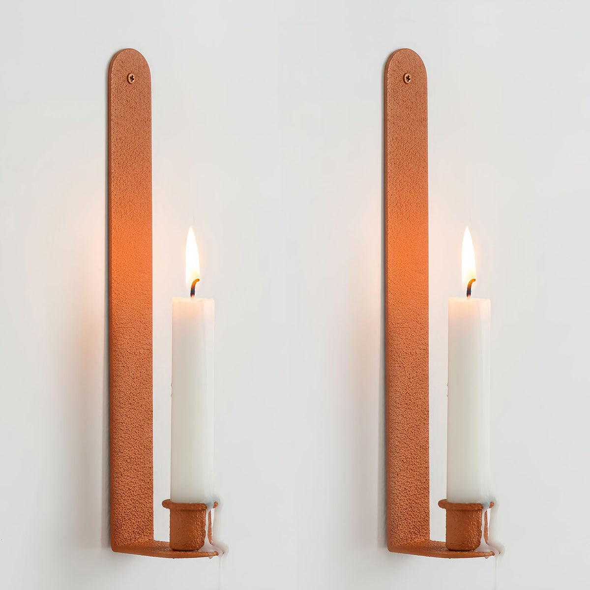 AimtoHome Wall Candle Sconces Set of 2, Classic Iron Farmhouse Holders for Taper Candles, Rustic-Textured Powder-Coated Wall Mounted in Orange for Living Room, Hallway Decor