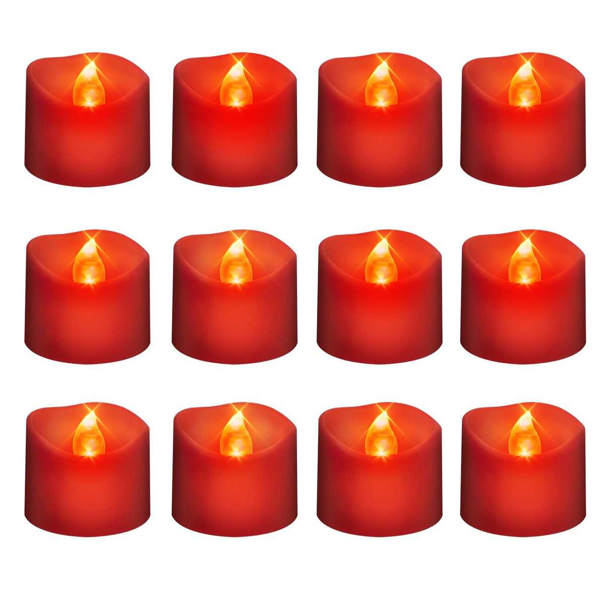 Windshell Red Flickering Flame Tealight Candles with Auto 6H Timer (No Remote), Battery Operated LED Flameless Tea Lights for Wedding Party Christmas, 12 Pack