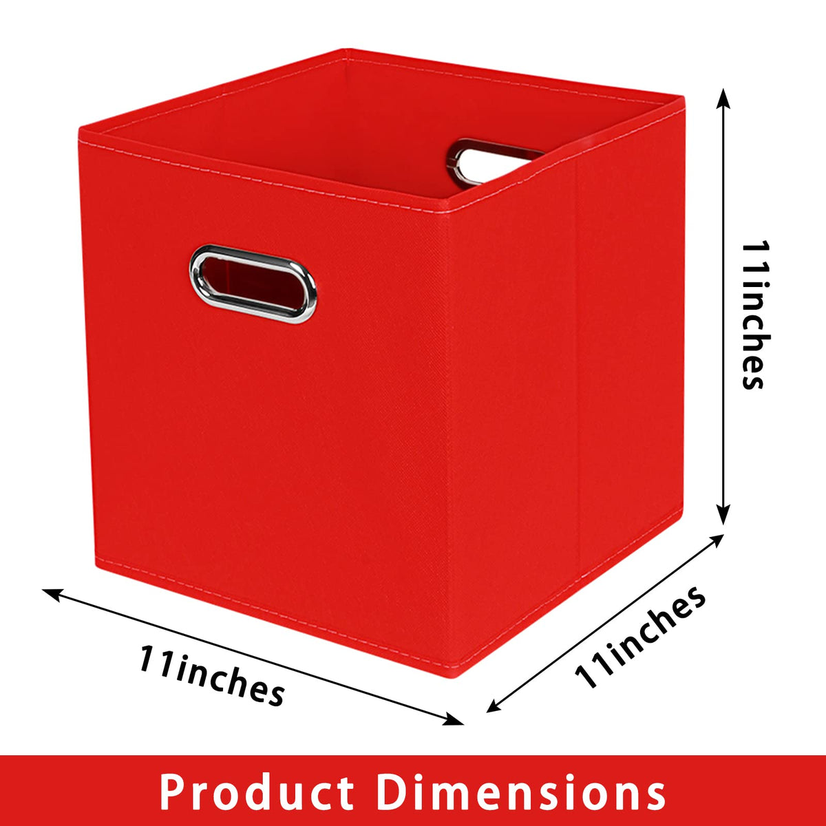 Yunkeeper Fabric storage bins Cubes, Fabric Cube Organizer with Handle, Foldable Cube Bins for Cloth or Accessary Storage, 11x11x11, Set of 3, (Red)
