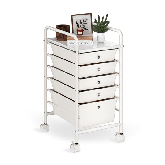 Shrivee 6-Tier Rolling Cart with 5 Drawers, Rolling Utility Cart with 2 Lockable Caster Wheels, Multipurpose Mobile Rolling Storage Drawer Cart for Office Bathroom Kitchen, Ivory White