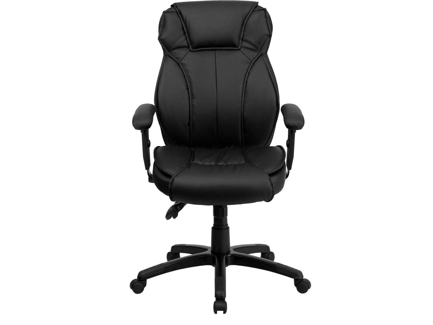 Flash Furniture Hansel High Back Black LeatherSoft Multifunction Executive Swivel Ergonomic Office Chair with Lumbar Support Knob with Arms