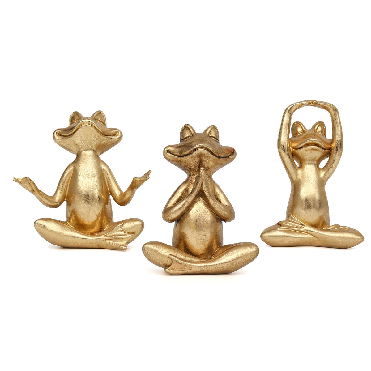 Suoedd Gold Frog Figurines Yoga Decor 3.7In Set of 3 –Frog Yoga Statues for Modern Living Room Desk Table Home Office Bookshelf Shelves Sculptures Decor,Gifts for Mom Women